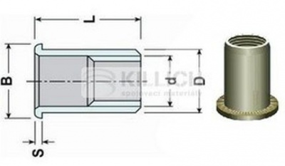Blind Rivet Nut OPEN M6x15 ZINC Knurled Flat Head (s= 0.5-3.0 mm)