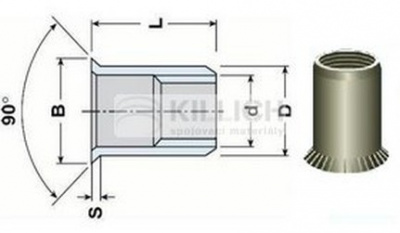 Blind Rivet Nut OPEN M10x20 A2 STAINLESS STEEL Countersunk Knurled Head (s= 1.5-4.5 mm)