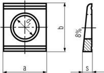 M20 d. 22x40x44x7 PLAIN Square taper washer for U-sections 8% DIN 434U