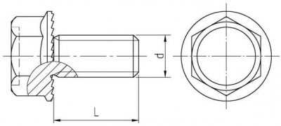 M6x8 ZINC 8.8 Hexagon screw with flange, serration under head DIN 6921S
