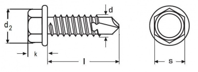 6,3x127 STAINLESS STEEL Self-drilling screw, hexagon head+washer 19 TDB-S19