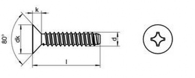 4.8x13 Countersunk flat head tapping screws with cross recessed DIN 7982