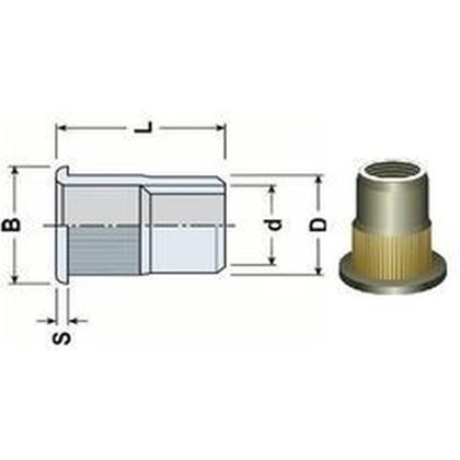 Blind Rivet Nut M8x18.5 OFFEN A2 flat head,knurled shaft (s= 3.1-5.5 mm)