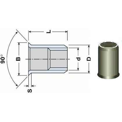 Blind Rivet Nut OPEN M6x14.5 A2 STAINLESS STEEL Reduced Countersunk Head (s= 0.5-3.0 mm)
