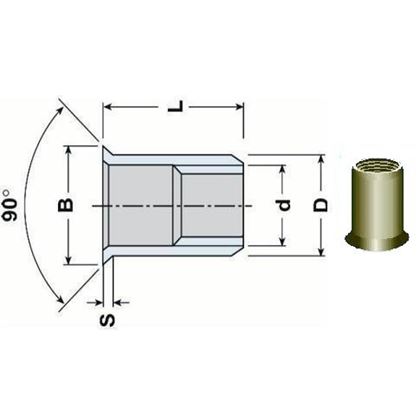 Blind Rivet Nut OPEN M6x14 A2 STAINLESS STEEL Countersunk Head (s= 1.5-3.0 mm)