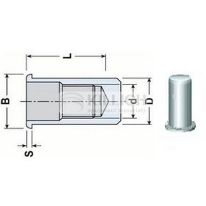 Blind Rivet Nut CLOSED M5x18 ZINC FLAT HEAD, KNURLED SHAFT (s= 0.5-3.0 mm)
