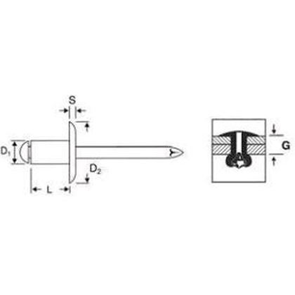 4.0x16 Cu/ST Blind rivets dome head with break mandrel DIN 7337 A
