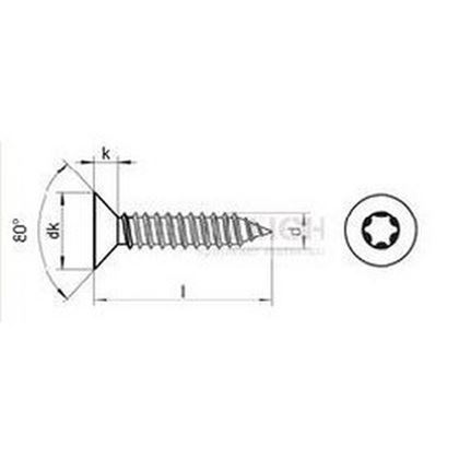4.8x32 ZINC countersunk head tapping screws TORX 25 DIN 7982 ISO 14586