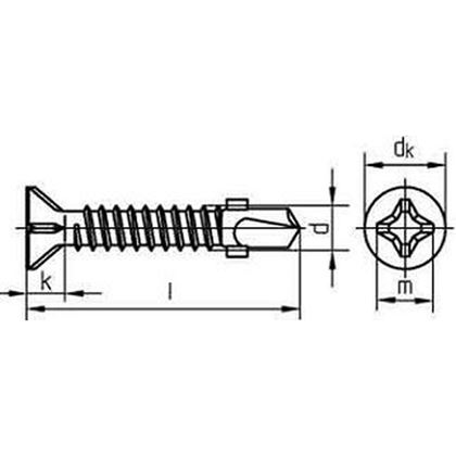 6.3x50 ZINC Self-drilling cross recessed countersunk head screws with wings DIN 7504P