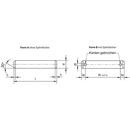 6h11x40x33.6 A2 STAINLESS STEEL clevis without head with holes for pins 1.6H12 DIN 1443 B