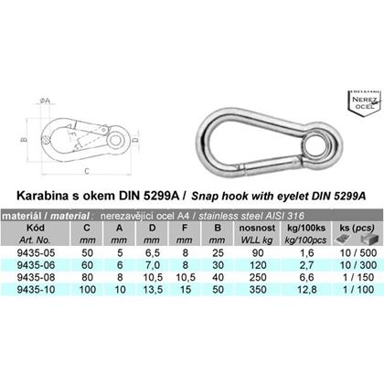 8x80 Snap hook with eyelet DIN 5299A
