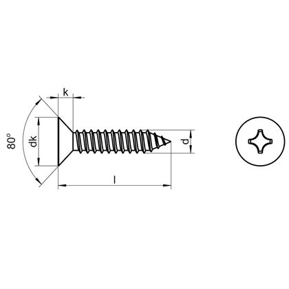 2.9x13 ZINC Cross recessed countersunk head tapping screws DIN 7982