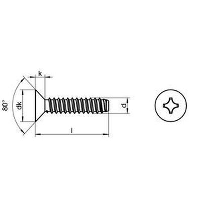 2.9x13 Countersunk flat head tapping screws with cross recessed DIN 7982