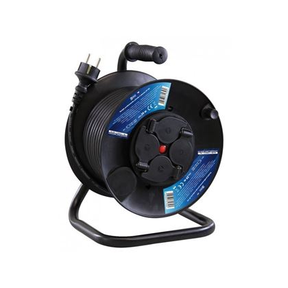 Outdoor extension cable on reel 50 m / 4 sockets / black / rubber / 230 V / 1.5 mm2