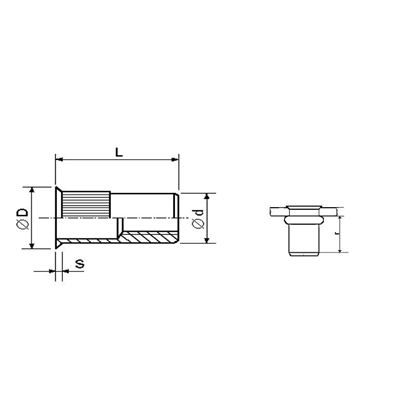 Blind Rivet Nut CLOSED M6x23.5 ZINC Countersunk Head, Knurled shaft (s= 1.6-4.5 mm)