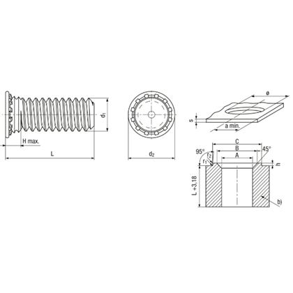 M6x12 A2 STAINLESS STEEL self clinching standoff thread BN 20624