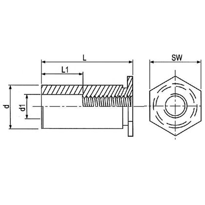 M4x12 A2 STAINLESS STEEL closed self clinching standoff thread through BSOS