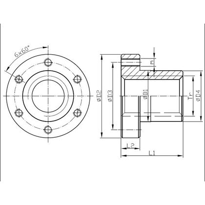 32x6 BRONZE LEFT flanged trapezoidal nuts