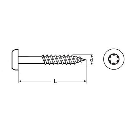 4.0x70 YELLOW ZINC Panhead chipboard screw TORX 20, part thread