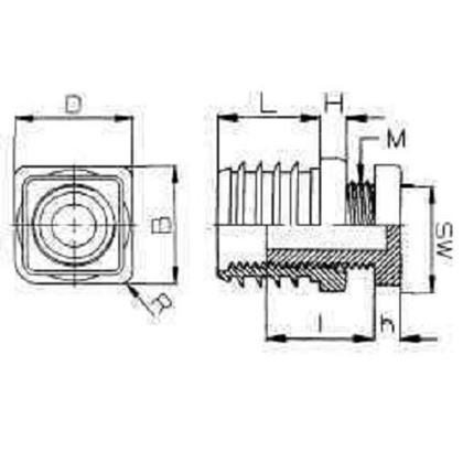 25x25 Adjustable square insert + Hexagon bolt M16x25 BLACK JL 7022525