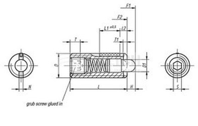 M6x14 STAINLESS STEEL spring pressure screw with hexagon socket and pressure pin LONG-LOK secured