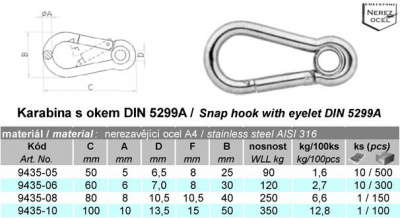 8x80 Snap hook with eyelet DIN 5299A