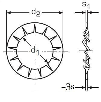 M5 d. 5.3x10x0.6 ZINC Serrated lock washers internal teeth DIN 6798J