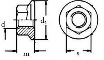 M6 PLAIN /10/ Hexagon flange  nuts with serration DIN 6923