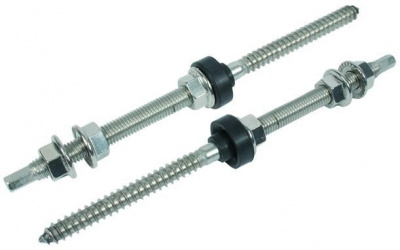 M12x250 A2 STAINLESS STEEL dowel screw with wood and metric thread+nut and EPDM washer